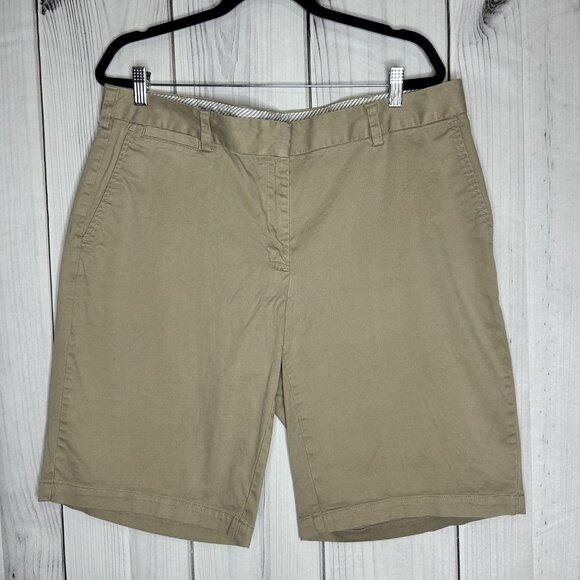 Lands' End Mid Rise Chino Shorts Women Sz 16W (39x11.5) Khaki Stretch Solid - Picture 1 of 7